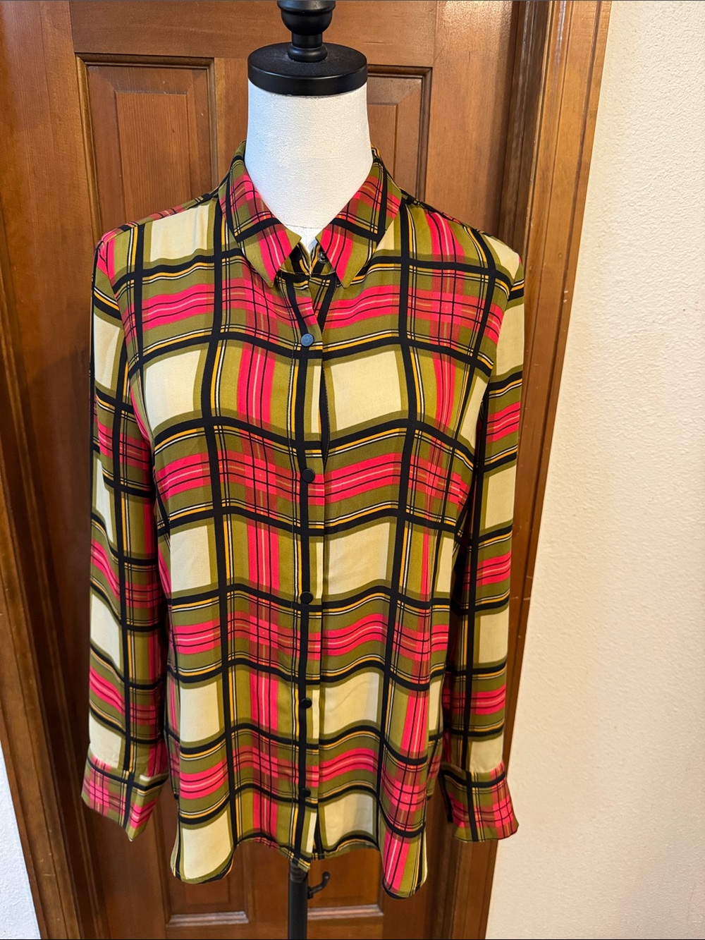 Scotch & Soda Pink and Green Plaid Button-Down Shirt Size L